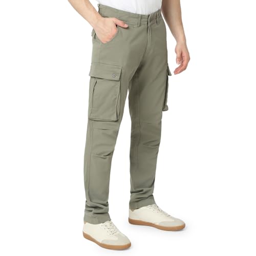 Image of Spykar Men's Relaxed Fit Mid Rise Mid-Rise Casual Cargos