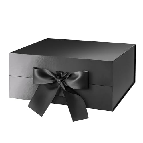 HAPPY POTATO Large Easter Gift Box withLid and Ribbon 11.5x8.1x3.8 Inches, Groomsman Proposal Box, Magnetic Blue Gift Box for Presents (Glossy Blue)