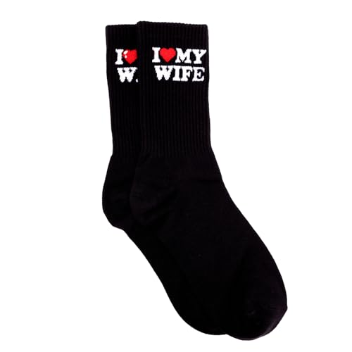 Mikovivi Husband Socks, Soft Cotton I Love My Wife Socks Wedding Husband Groom Gift Funny Anniversary & Birthday Present (Black)