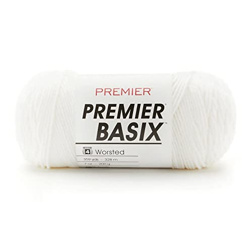 Premier Yarns Basix, Solid Worsted Yarn, Made of Acrylic, Ideal Yarn for Crocheting and Knitting, White, 359 Yards