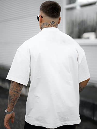 GORGLITTER Men's Crewneck T Shirt Letter Graphic Short Sleeve Casual Drop Shoulder Oversized Tee3