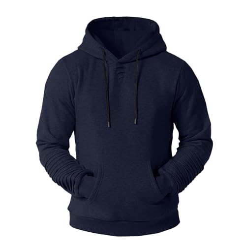 Mens Fleece Hoodies Pullover Hooded Sweatshirt Long Sleeve Top Casual Hoody Fashion Sweater Navy 3XL