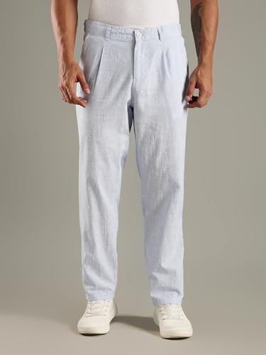 Image of Thomas Scott Men's | Stripes Printed | Premium Linen Blend | Slim Fit | Casual | Chinos | Trouser for Mens