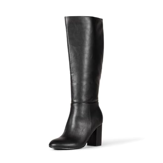 Amazon Essentials Botte à Talons Hauts Femme, Noir Faux Cuir, 42 EU