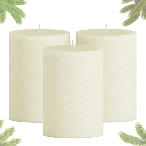 CANDWAX 3x4 Pillar Candles Set of 3 - Decorative Rustic Candles Unscented and No Drip Candles - Ideal as Wedding Candles or Large Candles for Home Interior - Ivory Candles