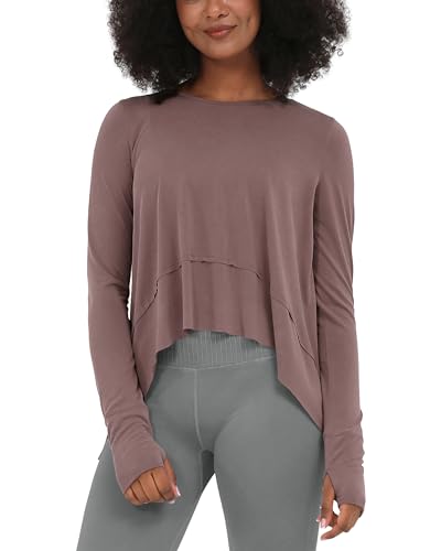 Image of ODODOS Soft Modal Long Sleeve Crop Top for Women with Thumb Hole Athletic Gym Workout Cropped Yoga Shirts