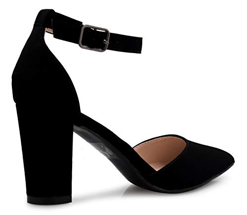 Olivia K Women's Sexy D'Orsay Ankle Strap Pointed Toe Block Heel Pump - Classic, Comfortable3