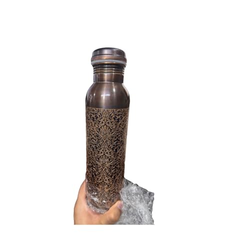 Perilla Home Pure Copper Water Bottle 34 Oz Leak Proof 100% Pure - Ayurvedic Copper Vessel - Drink More Water And Enjoy The Health Benefits Immediately - For Gym, Yoga Bottle Pie Etched