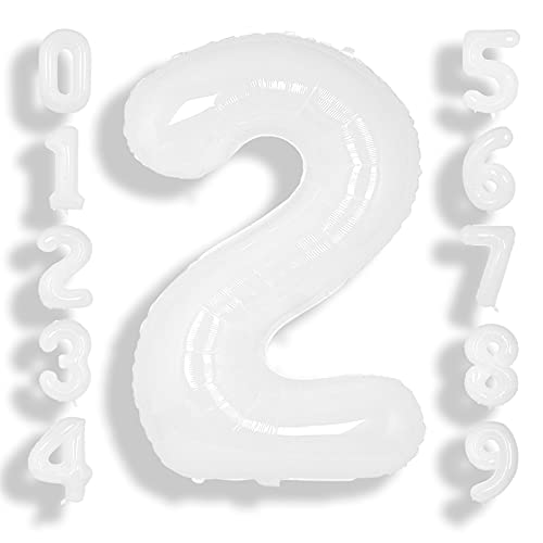 Image of SUWEN 40 Inch White Large 2 Balloon Number Big Foil Helium Numbers 0-9 | Giant Jumbo Happy 2nd Birthday Party Decorations for Men or Women Huge Mylar Anniversary Party Supplies