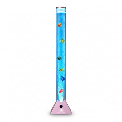 Straame 90cm Bubble Fish Lamp Colour Changing LED Light Sensory Room Decor & Mood Lamp Includes Artificial Tropical Fish Adjustable Bubble Tube Plug-in Power Rose-Gold Base