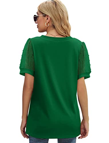 Image of Aokosor Womens Summer Tops V Neck T Shirts Swiss Dot Puff Sleeve Tops Loose Casual Tshirts