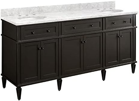 Signature Hardware 465097 Elmdale 72" Free Standing Double Vanity Cabinet Set with Mahogany Cabinet, Vanity Top and Oval Undermount Sinks - 8" Faucet Holes - Charcoal Black/Carrara Marble