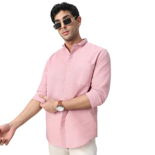 Image of Urbano Fashion Men's Cotton Full Sleeve Regular Fit Casual Solid Shirt with Band Collar