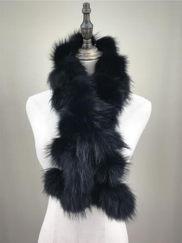 LVCOMEFF Women Real Fox Fur Scarf Raccon Fur Pom Poms Furry Fluffy Luxurious Neck Warmer Winter3