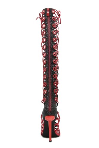 Image of STUPMARY Women Peep Toe Sandals Cut-outs Cross-tied Lace Up High Heeled Gladiator Sandals Zipper Over The Knee Bootie Summer