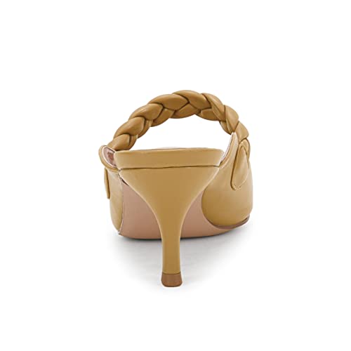 Womens Braided Strap Stiletto Mules Pointed Toe Heeled Sandals Kitten Mid Heel Casual Backless Comfortable Slides #TOP2