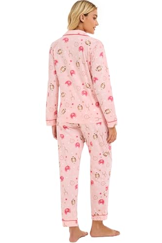 Image of LUBOT 100% Cotton Pajamas for Women Pajama Set 2 Piece PJ Sleepwear Set Soft Ladies Button Knit Long Sleeve Loungewear XS-XXL