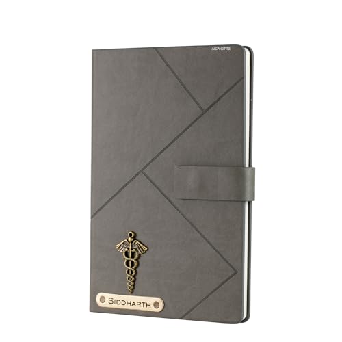 Aica Personalized Name & Charm Self Design Leather (Grey) Diary �...