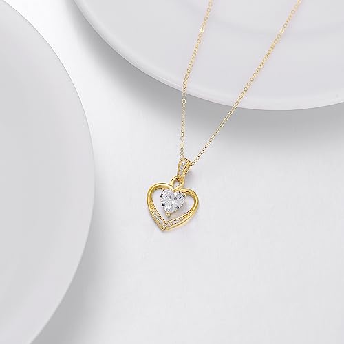 Classic 14K Gold Heart Necklace for Women, Dainty Gold Love Heart Pendant with Sparkling Created Diamond Forever Love Jewelry Gift for Mom, Wife, Girlfriend 16"-18"4