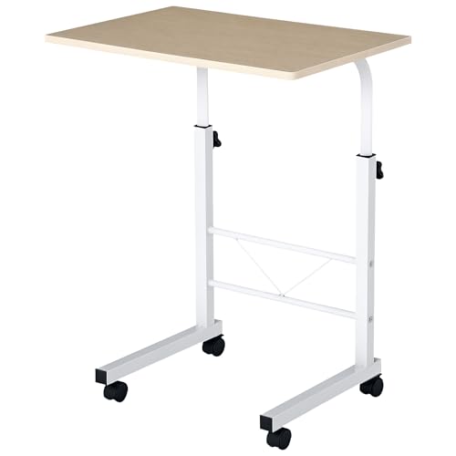 HOMCOM Mesa Auxiliar con Ruedas Mesa para Sofá Mesa de Ordenador con Altura Ajustable para Hogar...