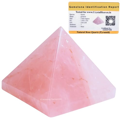 Image of Certified Rose Quartz Pyramid - 1.5 inch Inch Crystal Pyramid for Positive Energy, Vastu, Reiki, Feng Shui and Chakra Healing Energy Balancing