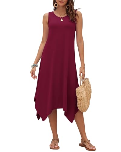 Image of AUSELILY Women's Summer Dresses Casual Sleeveless Midi Tank Beach Dress | Women's Asymmetrical Hem Sundress with Side Pockets, Great for Beach, Vacation & Daily Wear