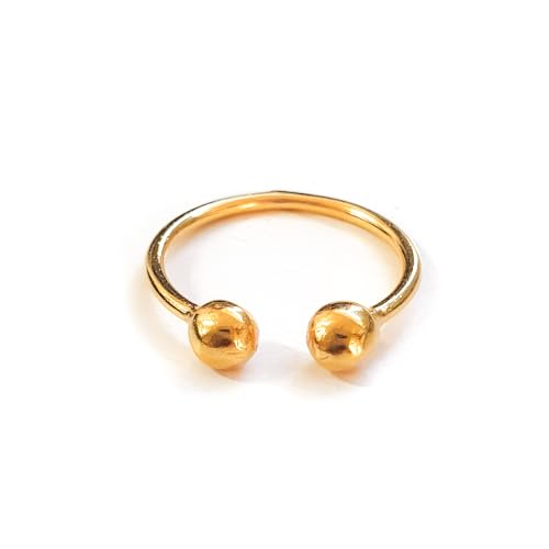 Moonli Designs Handmade Silver Adjustable Two 4mm Balls Open Ring, 925 Sterling Silver or Gold Filled Adjustable Hug Ring for Women, Small Dainty Minimalist Ring (Gold)