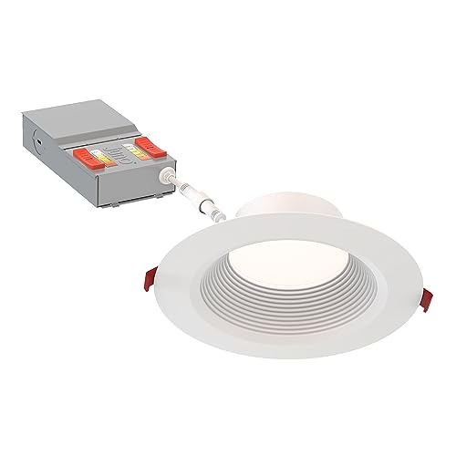 Image of Juno LED Recessed Lights 6 Inch Round Wafer Downlight, 5-in-1 Switchable White Color Temperature, Adjustable Brightness, Deep Regressed Baffled Trim, 6-Inch, Matte White