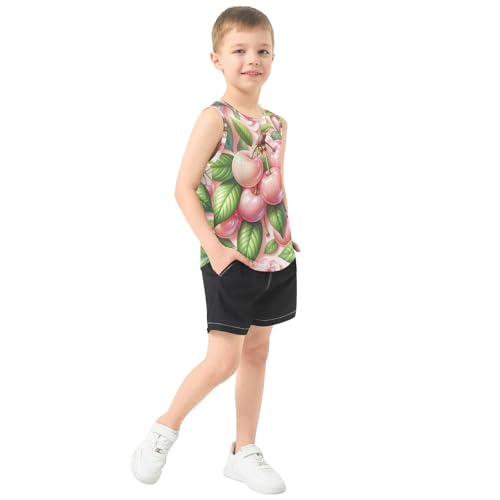 susiyo Beautiful Pink Cherry Fruits Leaves Boys Sleeveless Tank Top Girls Athletic T Shirt4
