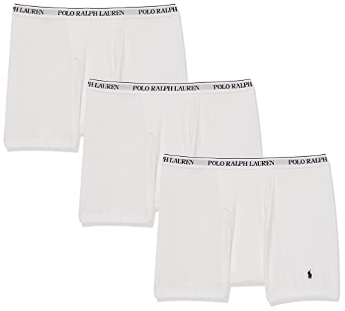 POLO RALPH LAUREN Tall Men's Classic Fit Cotton Boxer Briefs, Trunks & Long Leg Available, 3-Pack, White/Navy-3 Pack, 5X Big