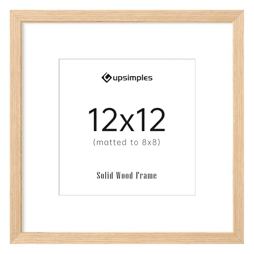 upsimples 12x12 Frame, Natural Solid Wooden Picture Frames, Display 8x8 with Mat or 12 x 12 Without Mat, Wall or Tabletop, 1 Pack, Natural