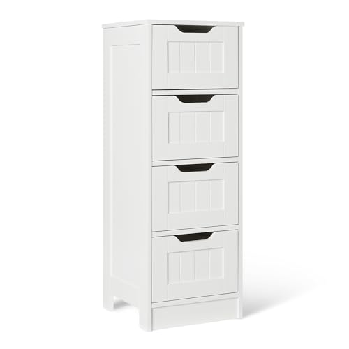 Amazon Basics Badezimmerschrank mit 4 Schubladen, MDF Waschbeckenunterschrank, Weiß, 30 x 30 x 82 cm