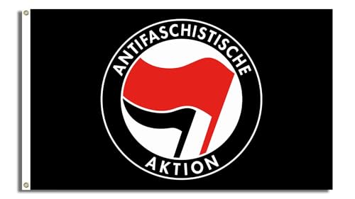 FlagShipper 90x150 cm – Stoffflagge mit Motiv „Antifaschistische Aktion“ – Für Demo, Kundgebung & Wahlveranstaltung – Europawahl & Bundestagswahl – wetterfest & robust (Schwarz)