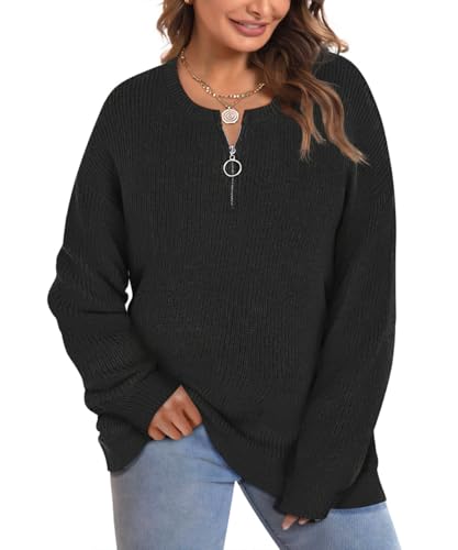 Image of CARCOS Plus Size Sweaters for Curvy Women Long Sleeve Cable V Neck Sweater Knit Pullover Preppy Style Fall Winter XL-5XL
