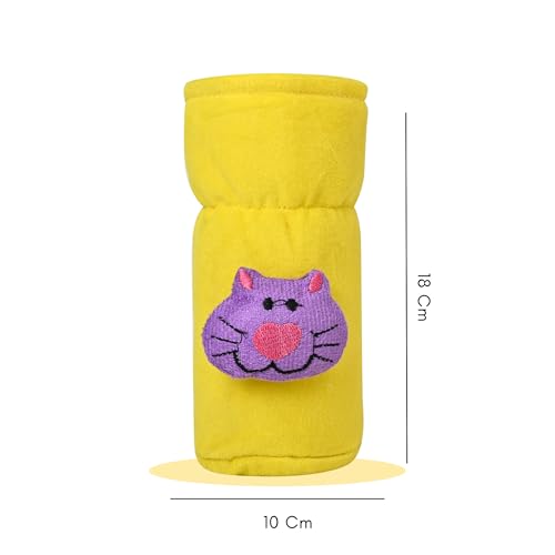 Image of Soft Plush Stretchable Baby Feeding Bottle Cover Easy to Hold Strap with Cute Animated Cartoon| Suitable for 60-125 Ml Feeding Bottle (Peach-Yellow)