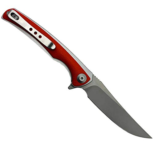 We Knife Co. 704X-R Red Folding Pocket Knife - D2 Steel 3.5In Blade - Hollow Grind - Textured G10 Scales Handle - Upswept Blade Tip - Liner Lock - Edc Pocket Knife #TOP1