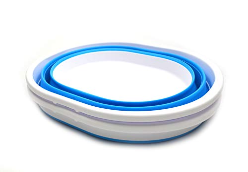 Image of SAMMART 22L (5.8 Gallon) Collapsible Plastic Laundry Basket - Oval Tub /Basket - Foldable Storage Container /Organizer - Portable Washing Tub - Space Saving Laundry Hamper (2, Sky Blue)
