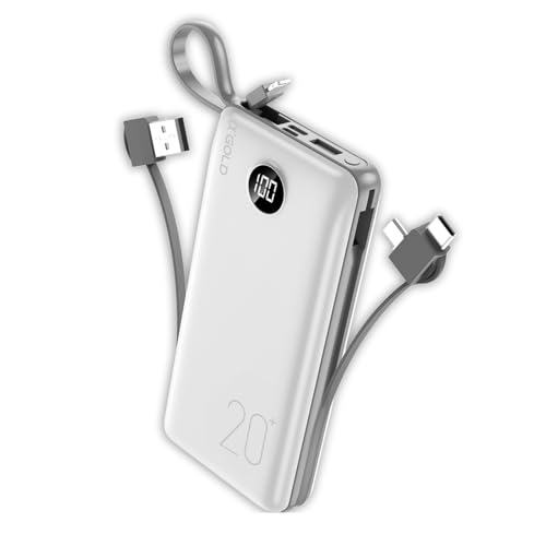 Carregador Port&aacute;til Turbo Power Bank 20000mah com 3 Cabos, Sa&iacute;da Universal, USB e Display Digital...