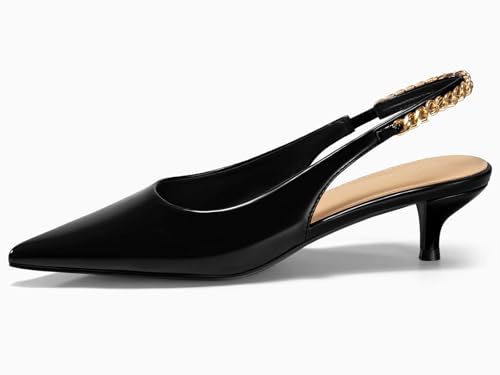 Coutgo Womens Slingback Kitten Heels Closed Pointed Toe Pumps Dress Work Shoes with Gold Chian4