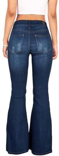 Women's Denim Stretch Thin Flared Mid Waist Pull-On Bootcut Slim Flare Jean Button Up Bell Bottom Stretch Classic2