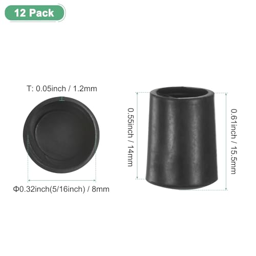 Image of M METERXITY 12-Pack Chair Leg Caps, 5 /16 Inch(8mm) PVC Chair Leg Floor Protectors for Folding Chairs /Metal Chairs /Furniture Table /Hardwood Floors, Round Non-Slip Cover End Tips [Black]