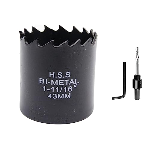 ホールソー 43mm LAIWEIバイメタルホールソー、HSS円形ホールソーヘッド、厚さ1.8mm、切断深さ最大38mm、木材、プラスチック、石膏ボード、金属パイプに適している