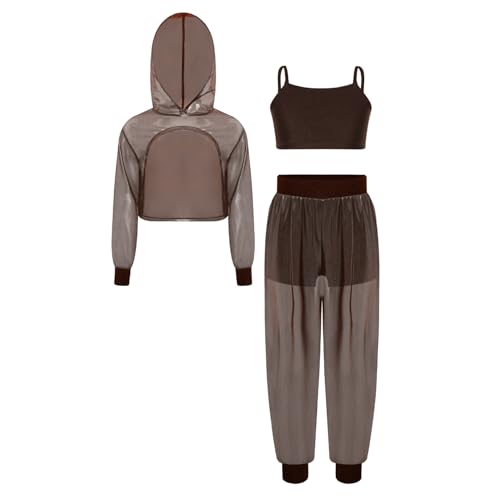 Jugaoge Chándal de malla transparente para niños, corte holgado, sudadera con capucha y pantalón deportivo, dorado, 122-128