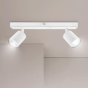 Ketom Spot Plafond GU10, Plafonnier LED 2 Spots Orientables, Plafonnier Spot Blanc, Moderne Applique Plafond Interieur LED pour Cuisine, Chambre, Salon, Livré Sans Ampoules