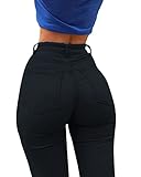 Onsoyours Jeans Damen Vintage Lässige Denim Strecken Schlank Hochbund Knopfleiste Jeanshose Röhrenjeans Frauen Hose Boyfriend Jeans Zerrissene Destroyed Jeans F Schwarz XS