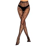 MANZI Fishnet Tights for Women Lace Patterned Black Fishnets High Waist Goth Net Stockings Pantyhose(Black Star)