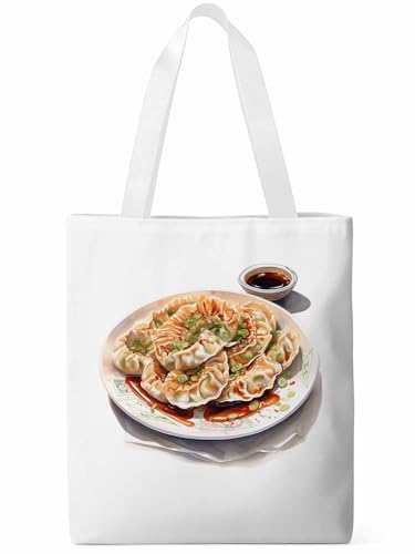 Canvas Tote Bag, Dumplings Simple Style Watercolor Aesthetic Canvas Tote Handbags for Women Shoulder Bag