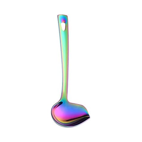 Sauce Ladle, BuyGo Drizzle Spoon with Spout Gravy Soup Ladle, Stainless Steel Kitchen Utensil, Mirror Polish & Dishwasher Safe, 8.67 Inch, Rainbow Cover