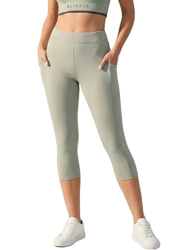 Image of BLINKIN Women's 3 /4 Gym Wear Tights for Women with Side Pockets : Perfect for Active Wear, Yoga & Workout - The Ultimate Gym Pants for Woman & Girls (015)