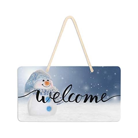 WELLDAY Hanging Plaque Welcome Sign Snowman in Porch Front Door Wall Decor for Home Cover